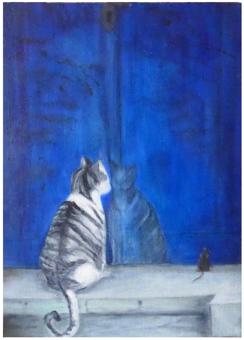 katt mot blå bakgrund